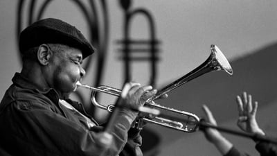 Bing wallpaper February 1, 2024. Dizzy Gillespie in 1990 at the 32nd Monterey Jazz Festival, California (© Craig Lovell/Eagle Visions Photography/Alamy)