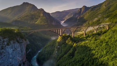 Bing wallpaper August 31, 2021. Đurđevića Tara Bridge in Montenegro (© Hike The World/Shutterstock)