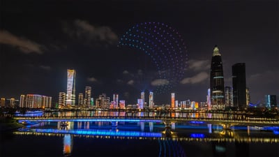 Bing wallpaper September 12, 2019. Drones light up the sky over Shenzhen, China (© Liang Weiming/VCG via Getty Images)