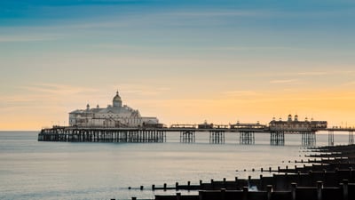 Bing wallpaper December 3, 2021. Eastbourne Pier, East Sussex, England (© Robert Harding World Imagery/Offset by Shutterstock)