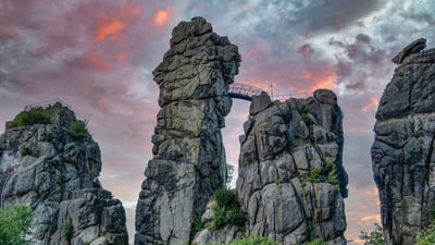 Bing wallpaper November 11, 2025. The Externsteine rock formation in the Teutoburg Forest, Germany (© Michael Sroka/Getty Images)