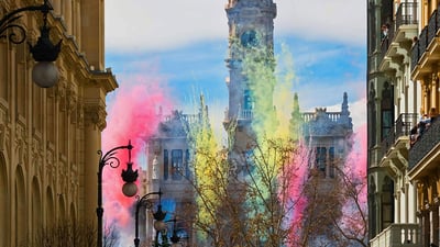 Bing wallpaper March 19, 2019. Fireworks at the Plaza del Ayuntamiento for Las Fallas festival in Valencia, Spain (© Helena G.H/Shutterstock)