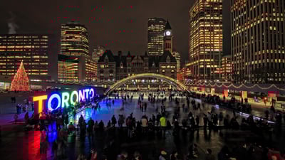 Bing wallpaper November 27, 2021. Celebration of the holiday season at Nathan Philips Square, Toronto (© CharlineXia Ontario Canada Collection/Alamy Stock Photo)