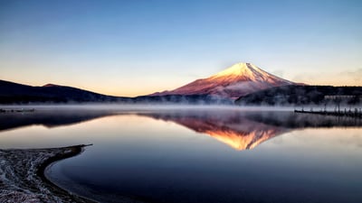 Bing wallpaper February 22, 2020. ｢山中湖から見た富士山の朝焼け」山梨県 (© Nyoman Sundra/GettyImages)