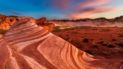 Bing wallpaper June 25, 2024. Fire Wave, a rock formation in Valley of Fire State Park, Nevada (© Clint Losee/Tandem Stills + Motion)