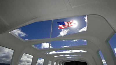 Bing wallpaper December 7, 2019. Flag above the USS Arizona Memorial in Honolulu, Hawaii (© PJF Military Collection/Alamy)