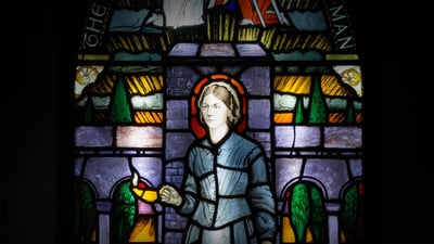 Bing wallpaper May 12, 2020. Painted and leaded glass window panel on display at the Florence Nightingale Museum, London, England (© David Gee/Alamy)
