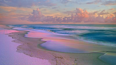 Bing wallpaper July 18, 2025. Beach at sunrise, Gulf Islands National Seashore, Florida (© Tim Fitzharris/Minden Pictures)