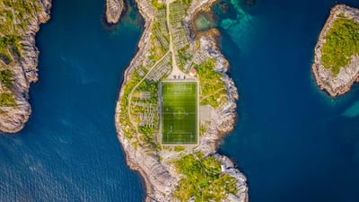 Bing wallpaper May 11, 2023. Henningsvær Stadion, Norway (© Morten Falch Sortland/Getty Images)
