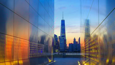 Bing wallpaper September 11, 2020. One World Trade Center and lower Manhattan, seen from the Empty Sky memorial in Jersey City, New Jersey (© Maurizio Rellini/Offset by Shutterstock)