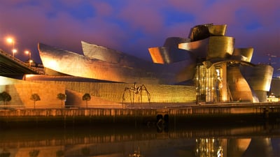 Bing wallpaper February 20, 2023. Guggenheim Museum Bilbao, Bilbao, Spain (© Jeremy Horner/Getty Images)