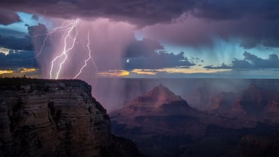 Bing wallpaper March 23, 2022. Grand Canyon National Park during a thunderstorm, Arizona (© spkeelin/Getty Images)