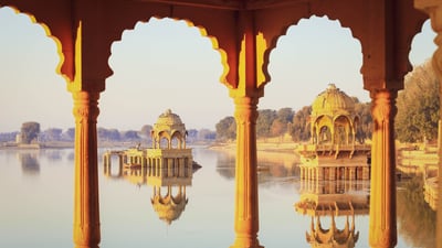 Bing wallpaper June 6, 2025. Gadisar Lake, Jaisalmer, Rajasthan (© EoNaYa/Getty Images)