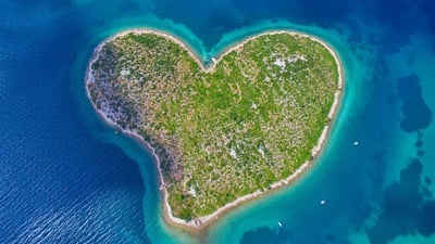 Bing wallpaper March 30, 2020. Aerial view of Galešnjak Island on the Adriatic coast of Croatia (© biggunsband/Shutterstock)