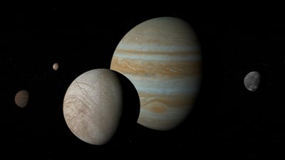 Bing wallpaper January 6, 2020. Moons of Jupiter - Io, Europa, Ganymede, and Callisto (© Branko Šimunek/Alamy)