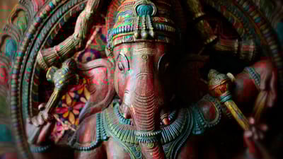 Bing wallpaper September 18, 2023. Detail of an old Ganesh sculpture, Karnataka (© Bluberries/Getty Images)
