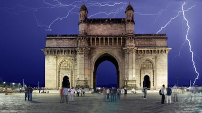 Bing wallpaper June 29, 2019. View of the Gateway of India during a storm (© Grant Faint/Offset)