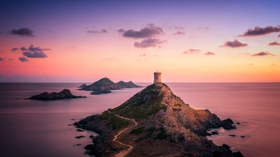 Bing wallpaper October 17, 2023. Genoese tower Torra di a Parata, Ajaccio, Corsica, France (© Jon Ingall/Alamy)