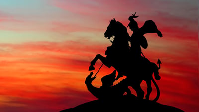 Bing wallpaper April 22, 2020. Monument to St George and the Dragon at sunset, Moscow, Russia (© Protasov AN/Shutterstock)