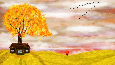 Bing wallpaper October 27, 2019. Illustration automnale d’une petite fille avec un parapluie pour la Journée mondiale du film d’animation (© Nika Lerman/Shutterstock)