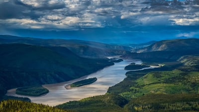 Bing wallpaper August 15, 2019. Yukon River viewed from the Midnight Dome, Dawson City, Yukon, Canada (© Robert Postma/Getty Images)