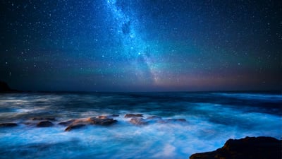Bing wallpaper August 6, 2019. View of the Milky Way from the Great Ocean Road, Victoria, Australia (© idizimage/iStock/Getty Images Plus)