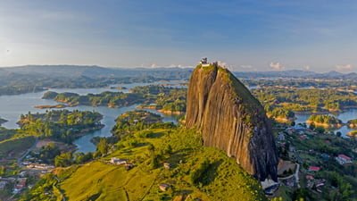 Bing wallpaper May 16, 2021. Aerial view of El Peñón de Guatapé, Guatapé, Antioquia, Colombia (© Amazing Aerial Agency/Offset by Shutterstock)