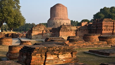 Bing wallpaper July 28, 2026. Dhamek Stupa, Sarnath, Varanasi, Uttar Pradesh (© franck metois/Moment/Getty Images)
