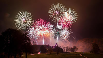 Bing wallpaper November 5, 2024. Fireworks at Bolton Priory, North Yorkshire on Guy Fawkes Night 2015 (© Thomas Holmes/Alamy Stock Photo)