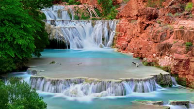 Bing wallpaper June 17, 2020. Beaver Falls on Havasu Creek in the Grand Canyon, Arizona (© Edwin Verin/Alamy)