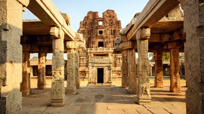 Bing wallpaper April 20, 2021. Ancient ruins of Hazara Rama Temple in Hampi, Karnataka (© Dmytro Gilitukha/shutterstock)