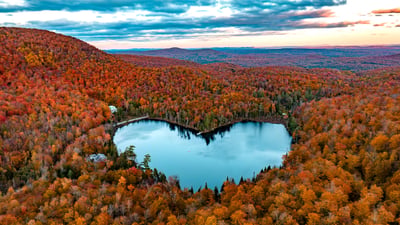 Bing wallpaper October 12, 2026. Baker Lake near East Bolton, Quebec (© SEBASTIEN ST-JEAN/Contributor/Getty Images)
