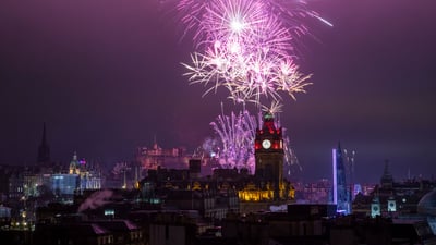 Bing wallpaper December 31, 2024. Fireworks in Edinburgh, Scotland (© Jane Barlow/PA Images via Getty Images)