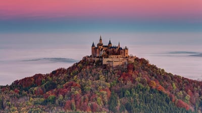 Bing wallpaper September 21, 2020. Blick vom Zeller Horn auf die Burg Hohenzollern, Baden-Württemberg (© imageBROKER/Alamy Stock Photo)