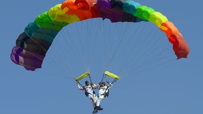Bing wallpaper October 7, 2020. Akash Ganga, the 14-member skydiving team of the Indian Air Force in action (© Shaukat Ahmed/Pacific Press/Alamy Live News)