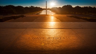 Bing wallpaper January 18, 2021. 'I Have a Dream' inscription at the location of Dr. Martin Luther King Jr.'s speech on the steps of the Lincoln Memorial in Washington, DC (© Pgiam/Getty Images)