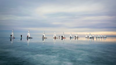 Bing wallpaper January 30, 2023. Ice and Snow Sailing European Championships on Lake Balaton in Hungary (© mauritius images GmbH/Alamy Stock Photo)