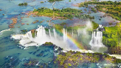 Bing wallpaper March 8, 2024. Aerial view of Iguazú Falls, Foz do Iguaçu, Brazil (© Nido Huebl/Shutterstock)