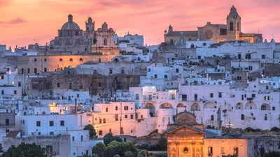 Bing wallpaper March 31, 2025. Ostuni at dusk, Apulia, Italy (© Feng Wei Photography/Getty Images)