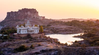 Bing wallpaper June 2, 2024. Jaswant Thada and Mehrangarh Fort in Jodhpur city in Rajasthan, India (© Jackyenjoyphotography/Getty Images)