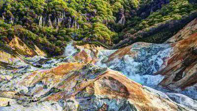 Bing wallpaper July 17, 2020. 「登別地獄谷」北海道, 登別 (© Sean Pavone/Shutterstock)