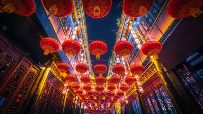 Bing wallpaper February 26, 2021. Red lanterns hanging in Jinli Street, Chengdu, China (© Philippe LEJEANVRE/Getty Images)