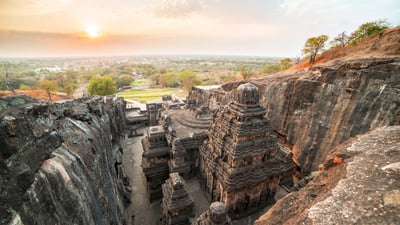 Bing wallpaper February 16, 2024. Kailasa temple in Ellora caves complex in India (© mazzzur/Getty Images)