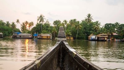 Bing wallpaper August 31, 2023. Boat at backwaters of Kerala, India (© Goran Bogicevic/Alamy Stock Photo)