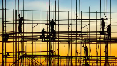 Bing wallpaper September 4, 2023. Construction workers on scaffolding (© Bits and Splits/Shutterstock)