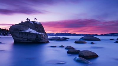 Bing wallpaper February 6, 2024. Bonsai Rock, Lake Tahoe, Nevada (© Jim Patterson/Tandem Stills + Motion)