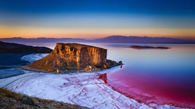Bing wallpaper July 7, 2021. Kazem Dashi rock formation in Lake Urmia, Iran (© Ali/Adobe Stock)