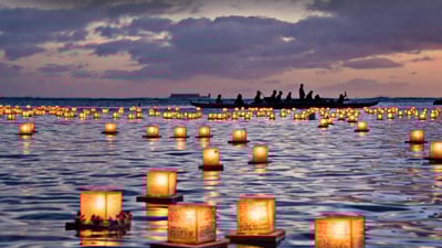 Bing wallpaper May 29, 2023. Lantern floating ceremony, Ala Moana Beach Park, Honolulu, Hawaii (© Naomi Hayes of Island Memories Photography/Getty Images)