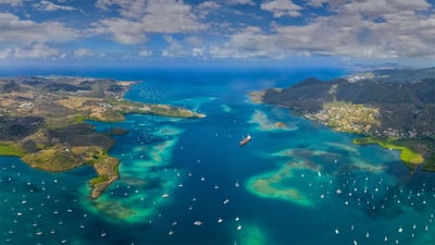 Bing wallpaper January 22, 2022. Martinique, Lesser Antilles, Caribbean Sea (© Airpano LLC/Amazing Aerial Agency)