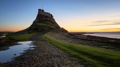 Bing wallpaper September 12, 2021. Lindisfarne Castle at dawn, Northumberland (© Karen Deakin/Getty Images)